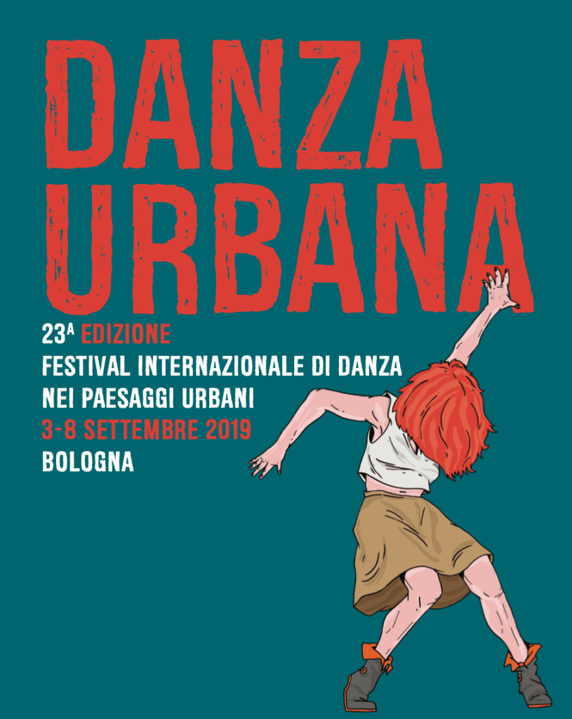 Le locandine del Festival Danza Urbana affisse in città, con l'immagine guida illustrata