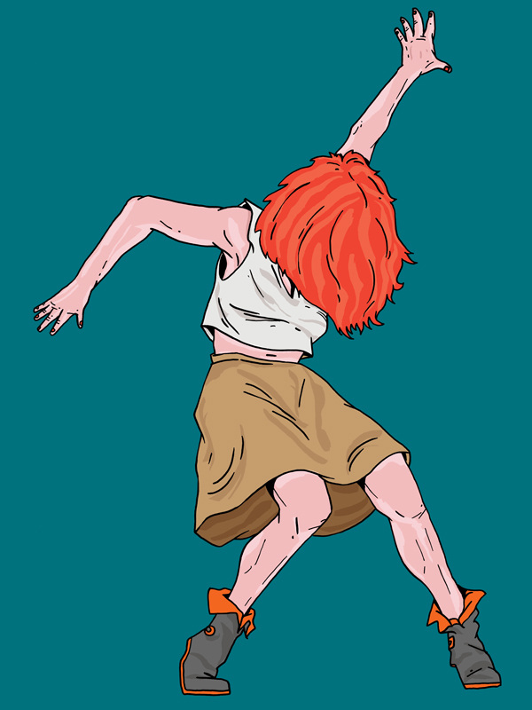 Immagine guida del Festival Danza Urbana 2019: una donna dai capelli rossi frammentati che danza, viva e in movimento