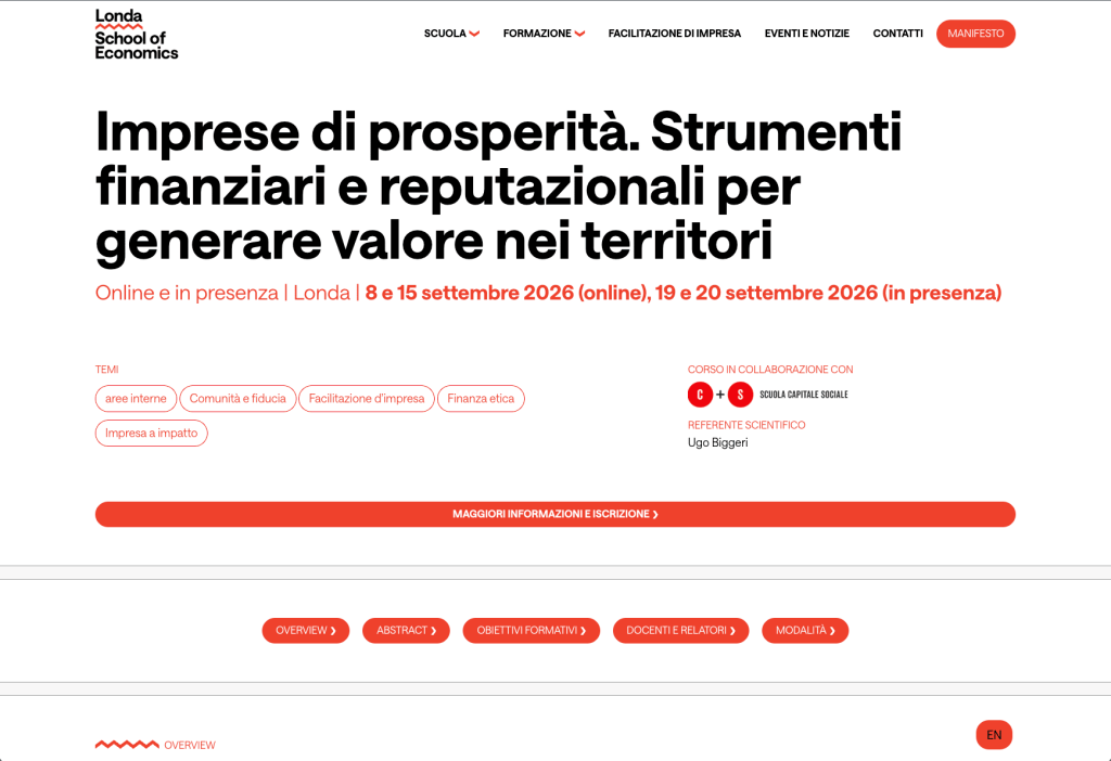 Il segno arancione della Londa School of Economics: l'onda dell'Appennino che sottolinea le parole chiave sul sito